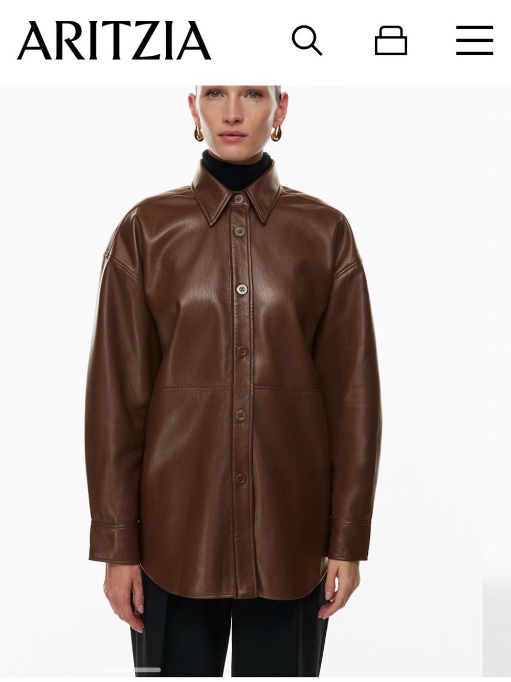 Aritzia Babaton Dark Brown Faux-Leather Button-Front Shirt Jacket